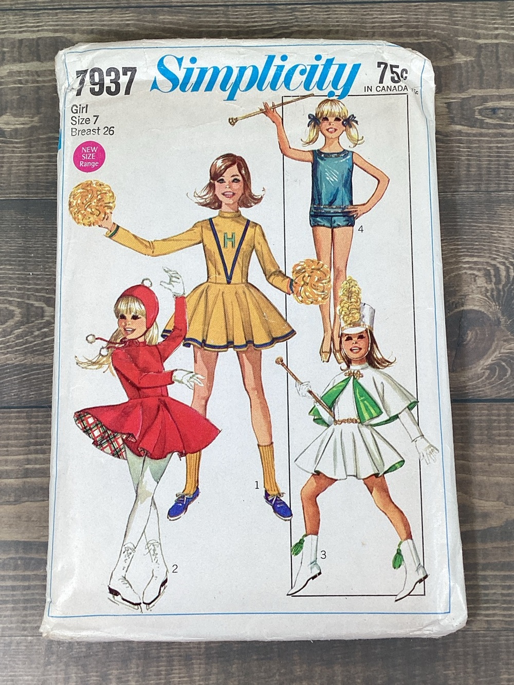 Vintage 1968 Simplicity 7937 Sewing Pattern Girl Cheerleader, Majorette, Skating